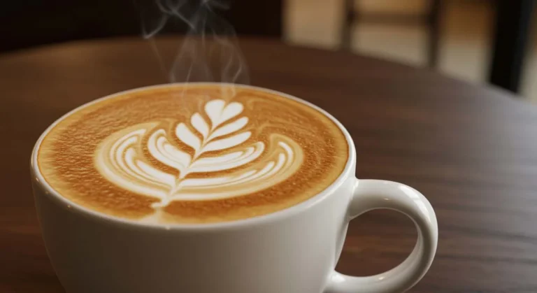 A cup of cappuccino with frothy steamed milk and espresso.