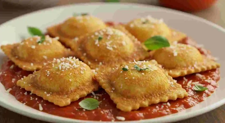 Golden, crispy Toasted Ravioli served with marinara sauce.