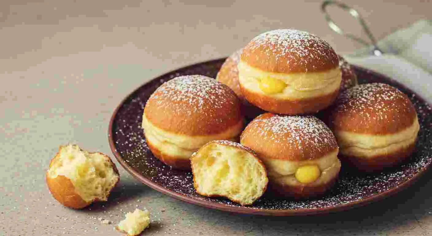 Warm Italian doughnuts dusted with powdered sugar.