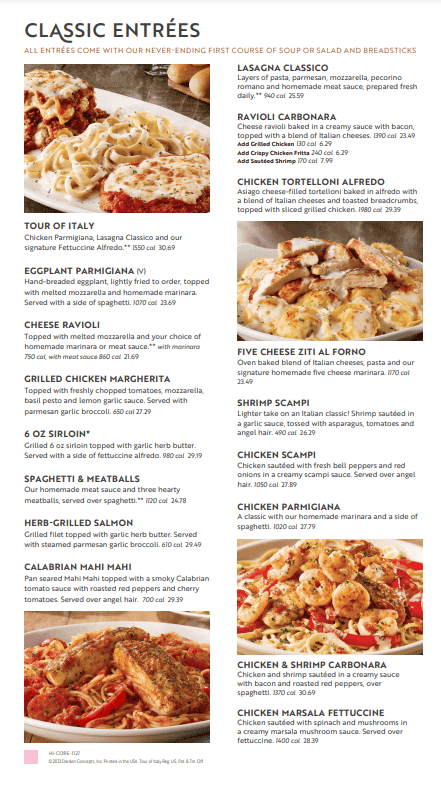 Olive Garden Menu with picture & prices